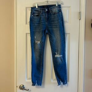 Judy Blue High Waist Skinny Destroyed Hem Distressed Stretchy Jeans